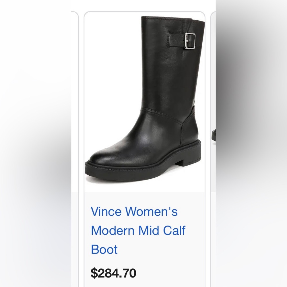 Vince Black Leather Mid-Calf Boots - Picture 2 of 5